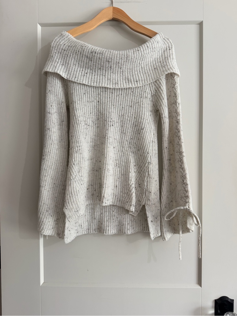 American Rag Off-the-Shoulder Speckled Cream Knit Sweater